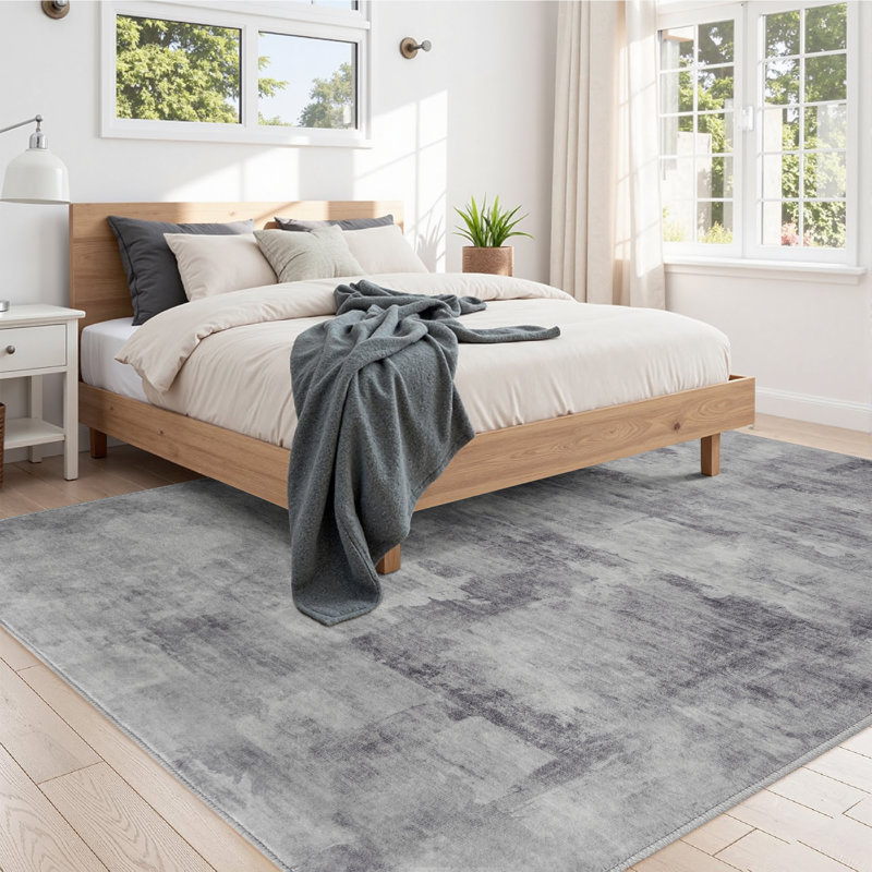 Tapis abstrait lavable à la machine avec envers antidérapant Amott, Rectangulaire 8 pi x 10 pi, Gray, 0.28"