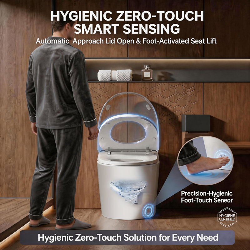 Smart Bidet Toilet 1000g MaP Power Flush, ADA Comfort Height, Auto Open & Close, Foot Sensor for Men, & Integrated Warm Air Dryer, Built in Tank, Off-seat Auto Flush