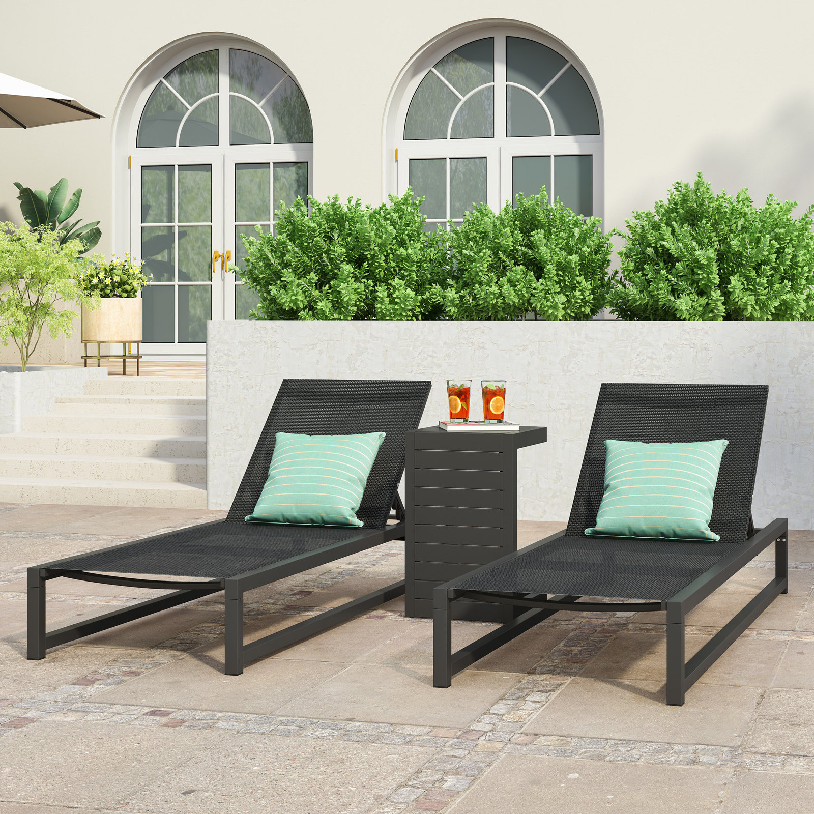 Anxo 26.5'' Outdoor Aluminum Chaise Lounge Set with Table