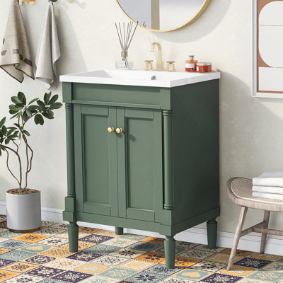 Meuble-lavabo 24 po avec lavabo supérieur, meuble de rangement moderne à 2 niveaux, meuble-lavabo simple, grandes tablettes de rangement