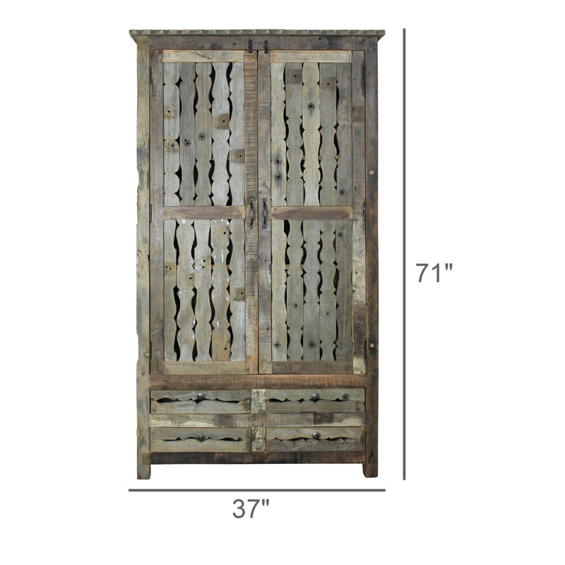 Rustic Salvaged Wood Armoire with Shelves and Drawers