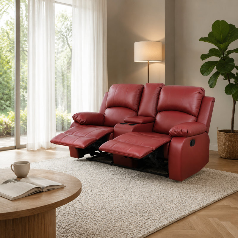 Canapé en cuir recyclé beige avec dossier réglable et caractéristiques intelligentes, Red