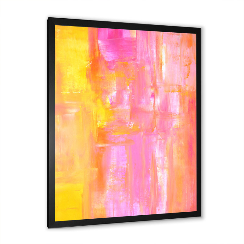«Yellow and Pink Merging Abstract II», reproduction d'art moderne et contemporaine sur toile, Cadre photo noir