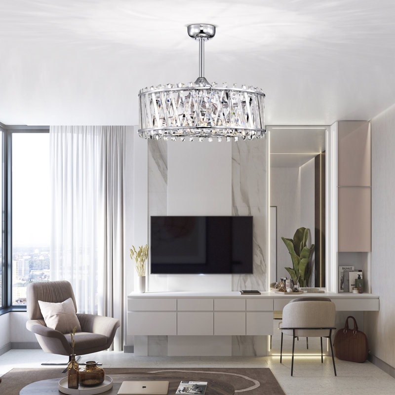 Quara 26 Inch Modern Glam Modern Crystal Ceiling Fan 6 Light with Remote