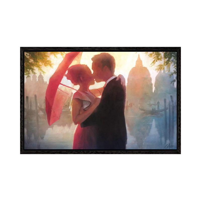 Red Umbrella In Venice by Christopher Clark - Floater Frame Print on Canvas, 66.04 cm H x 45.72 cm W, Black Framed Canvas
