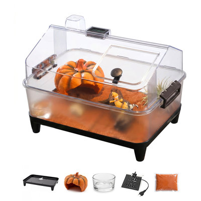 Complete Starter Kit Small Animal Acrylic Enclosure – Includes Lid, Heating Pad, Hygrometer, Bowl, Hide, Sand – Cage for Jumping Spiders, Tarantulas, Lizards, Frogs, Hermit Crabs, Reptiles