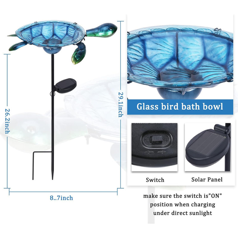 Bain d'oiseaux d'extérieur solaire pour oiseaux Birdfather avec piquet de tortue en métal