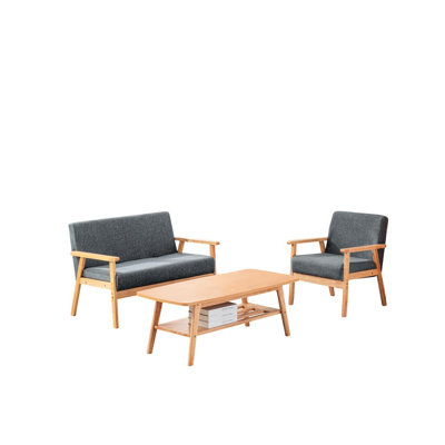 Salon: table basse, chaise, lin gris, ensemble de chaises de table en bois massif avec assise texturée en lin
