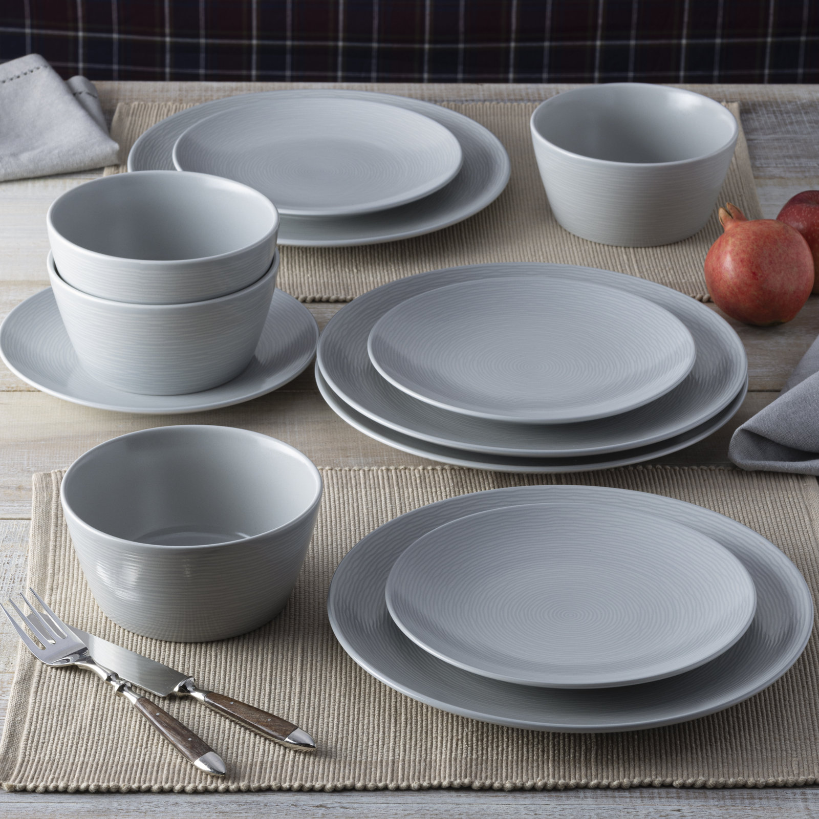 Noritake Colorscapes Swirl 12-Piece Coupe Dinnerware Set, Service For 4, Gray