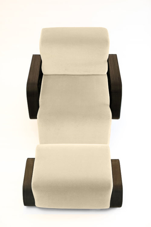 Cayenne Chair with Ottoman, Shell Velvet, Brown Oak