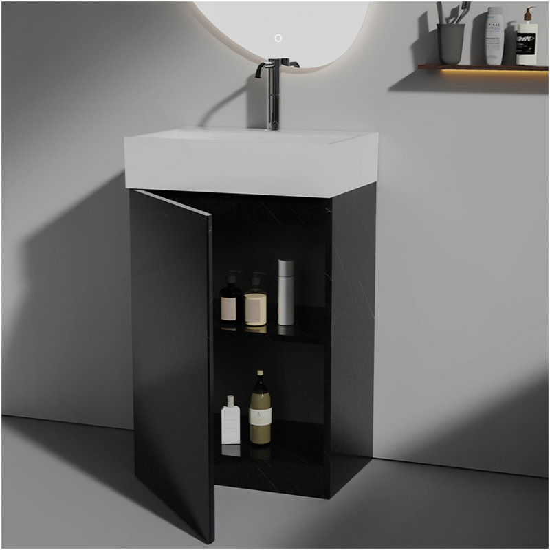 Armoire de salle de bain autoportante en marbre noir 20 po pour salle de bain moderne, Noir