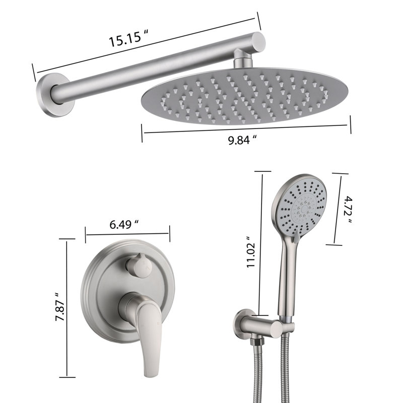 10 Inches Wall Mounted Shower With High Pressure Rain Shower Head And 5-Function Handheld Shower Head, Brushed Nickel