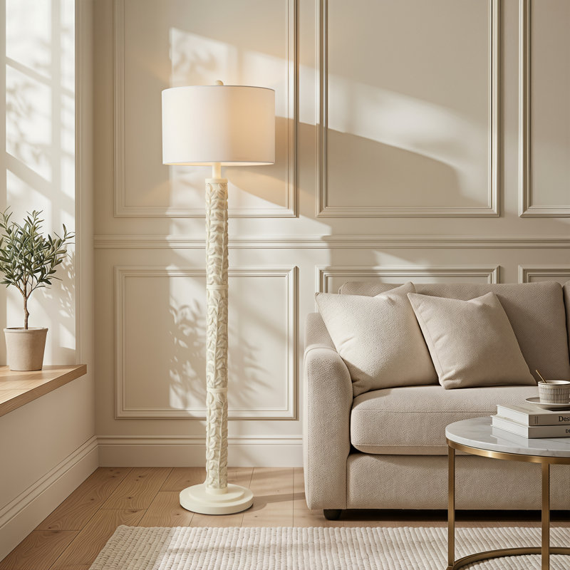 61.5'' Rustic Farmhouse Floor Lamp with Drum Shade