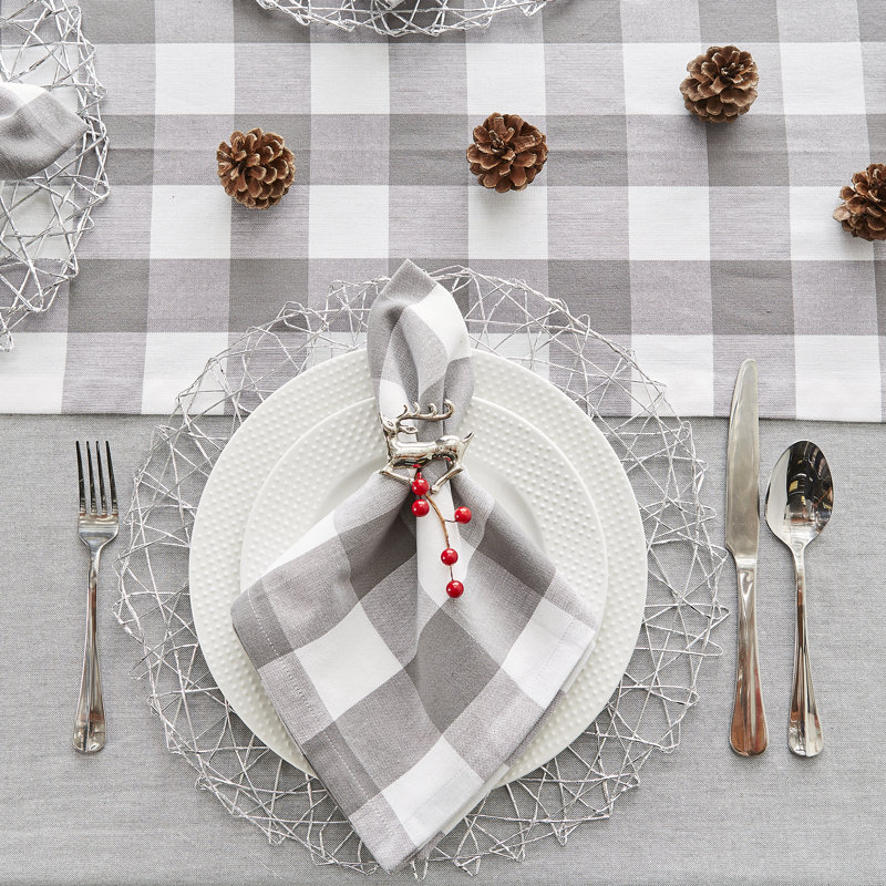 Wolsingham Gingham 100% Cotton Square Tablecloth, 104" L x 60" W, Gray