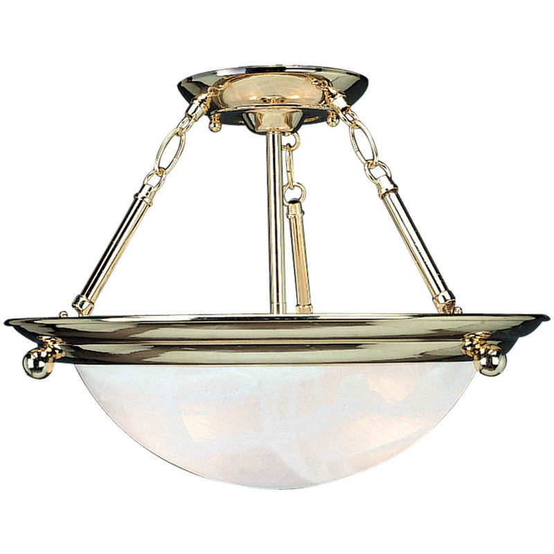 Lunar 3-Light Indoor Polished Brass Convertible Hanging Pendant (Semi-Flush) with Alabaster Glass Bowl, Polished Brass