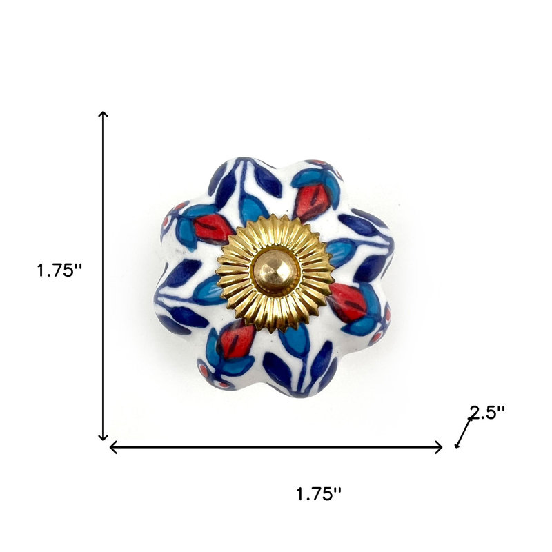 Ensemble de six poignées de tiroir en céramique florales rouges, blanches et bleues