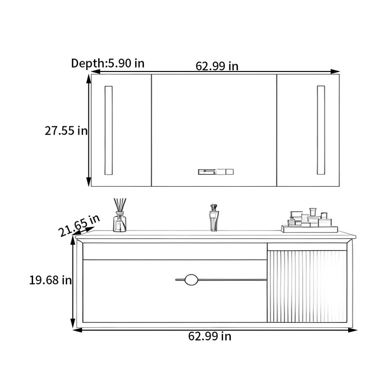 Armoire de salle de bain légère et luxueuse, Beige,  63" 