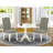 3 Piece Dining Set Consists of 1 Pedestal Dining Table and 2 Dark Shitake Linen Fabric Dining Room Chair High Back with Nail Heads - linen white Finish-334229851-334229852