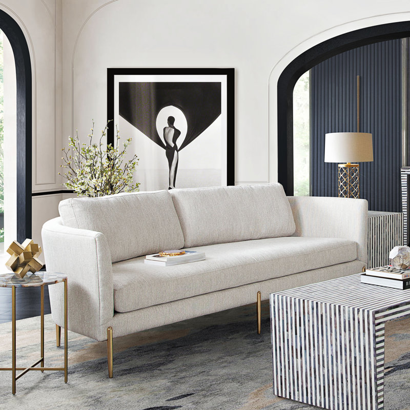 Lane 91'' Light Cream Fabric Sectional with Gold Metal Legs