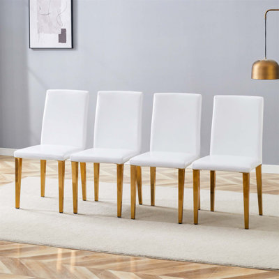 Set Of 4 PU Leather Dining Chairs With Golden Metal Legs, Comfortable And Stylish For Any Home Decor