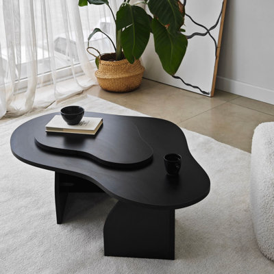 Elegant Black Coffee Table, 41.3 x 13.8 x 25.6 inches | 100% Melamine Coated Particle Board, Thickness: 0.7 inches | Durable PVC Edgebanding, Modern Solid Colour Design for Living Room & Contemporary Spaces