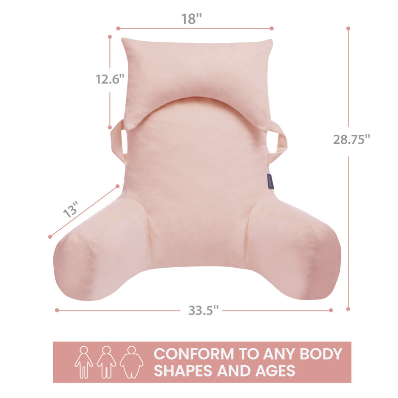 Comfy High Backrest Pillow Arm Pillow With Head Rest & Pockets, Cream