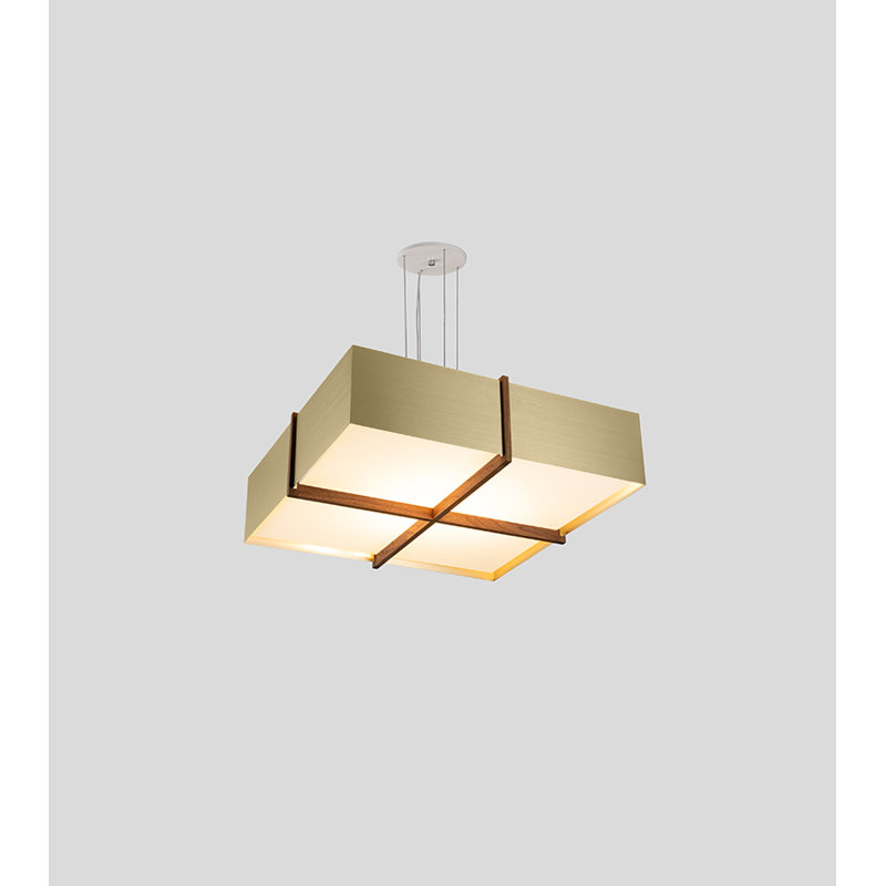 Veram LED Pendant - 4000K, 6.4" H x 18" W x 18" D, Brushed Brass, Walnut