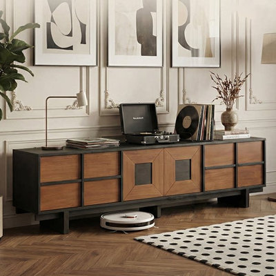 Meuble télé rétro en bois manufacturé noir