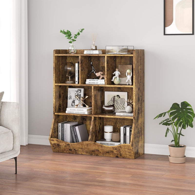 Armoire de rangement pour jouets, bibliothèque pour enfants à trois niveaux et bibliothèque, Brun