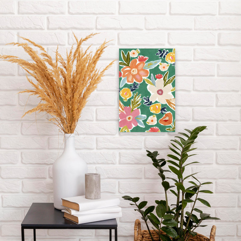 Illustrated Floral Green Abstract Contemporary Modern Nature Spring Wall Art, 18" H x 12" W, Green