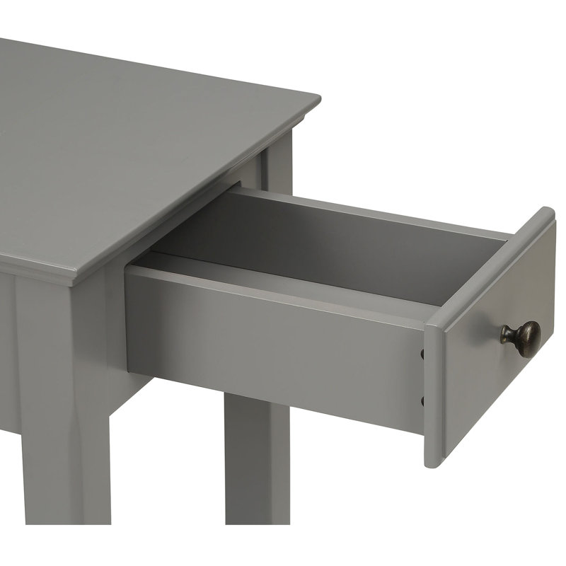 Table d'appoint grise avec tablette inférieure ouverte et pieds rectangulaires