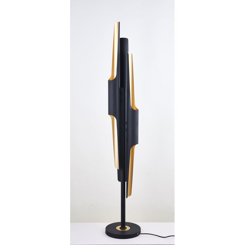 6-light black floor lamp with gold accents