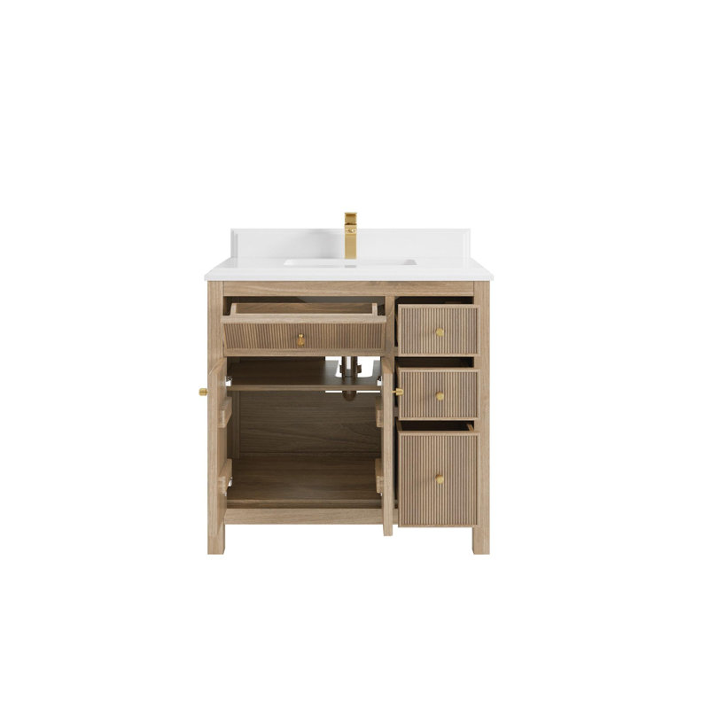 Sonoma Teak 36'' Single Bathroom Vanity with Quartz Top, White