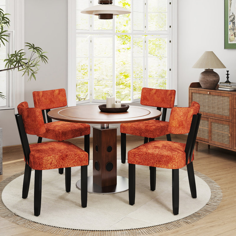 16.25" H Mid-century Modern Fabric Upholstered Dining Chairs, Orange