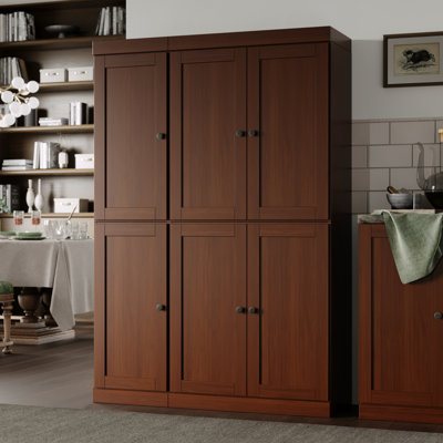 Garde-manger 100% bois massif 48,5 po avec portes Shaker, 2 tiroirs et tablettes réglables