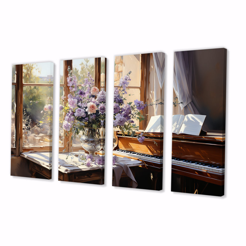 Piano Serenade, fleurs mauves Bouquet I - Assortiment de bouquets, art mural 4 pièces, H 28 po x l 48 po