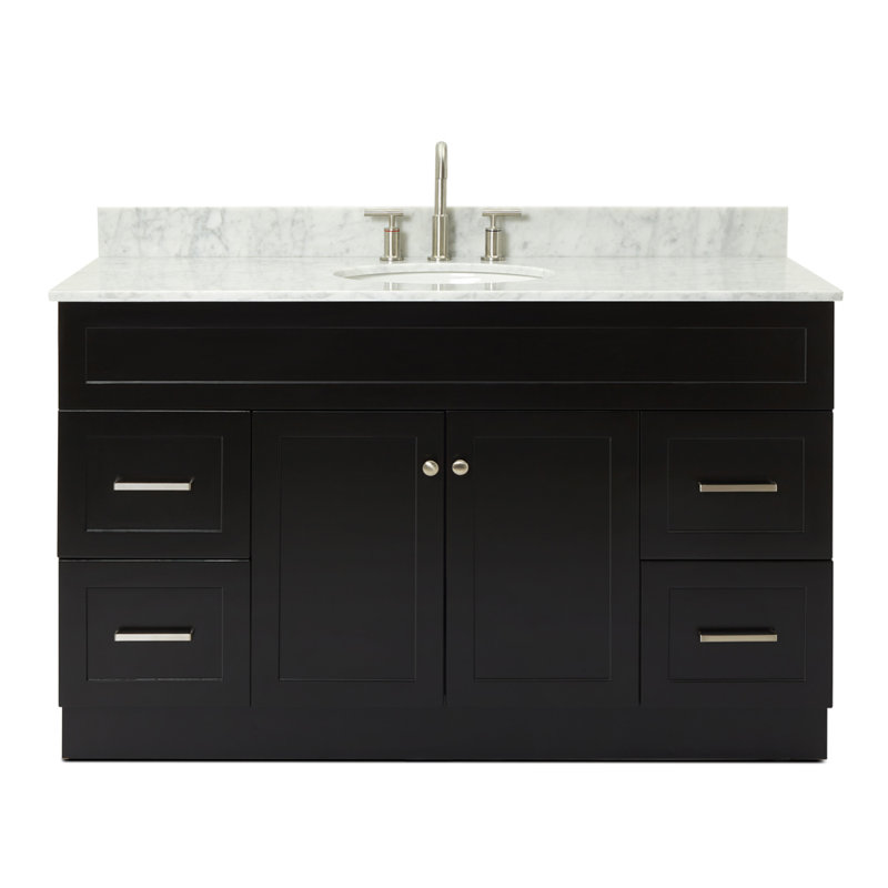Partham 55'' Single Bathroom Vanity with Carrara Marble Top, Black