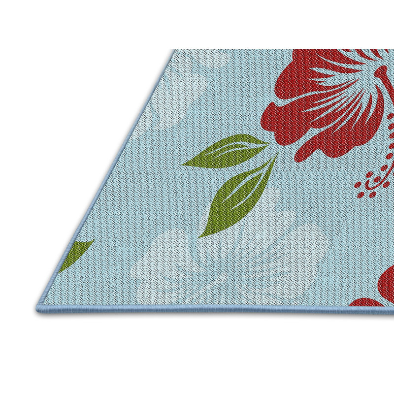 Laine tissée à la machine florale et polyester rouge/vert/bleu Tapis décoratif, Rectangle 7 pi x 10 pi