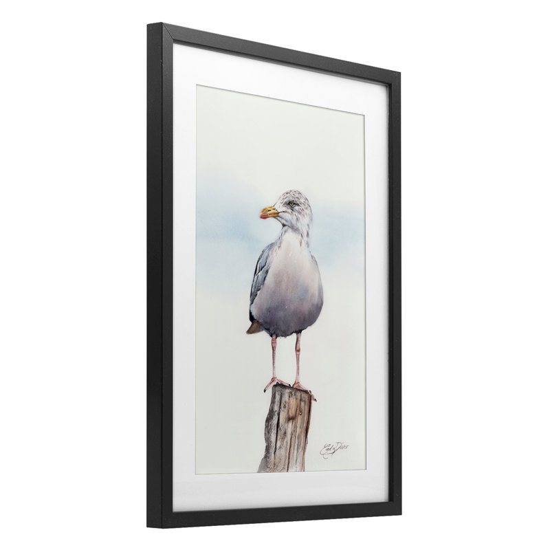«Seaside Seagull Perch», reproduction encadrée sous verre, conception de Cady, H 20 po x l 14 po, Cadre noir minuit
