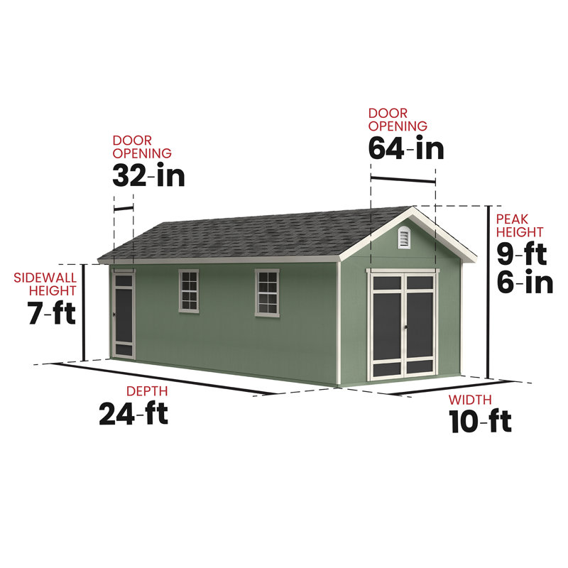 Fairfax Wood Storage Shed, 24 ft. W x 10 ft. D, With Floor  (Professional Installation Included), 24' L x 10' W, Yes