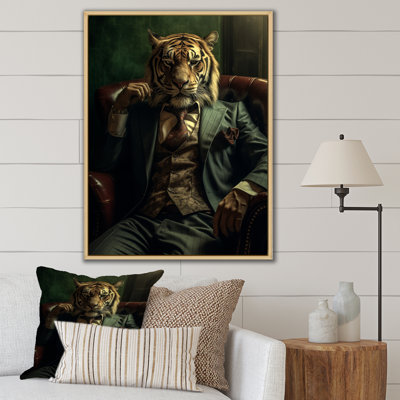 «Glamour Fashion Lion with Flower suit in Couch I», reproduction sur toile