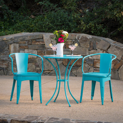 3 Pc Kd Metal Bistro Set - Powder Coated Iron, Weather Resistant, Stackable Chairs