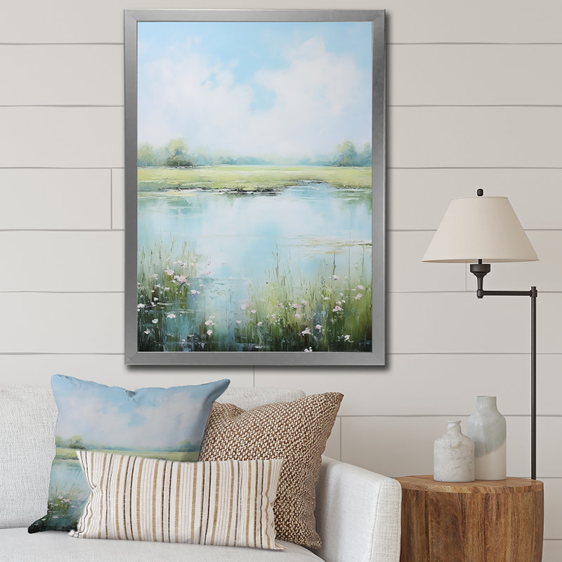 «Meadow Tranquil Waters I», reproduction d'art sur toile Meadow, H 32 po x l 24 po, Cadre photo argenté