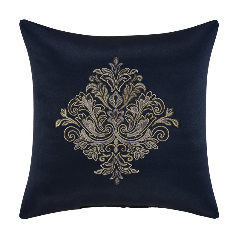 Coussin décoratif carré Bradley, Carré 18 po, Bleu marine damassé 1
