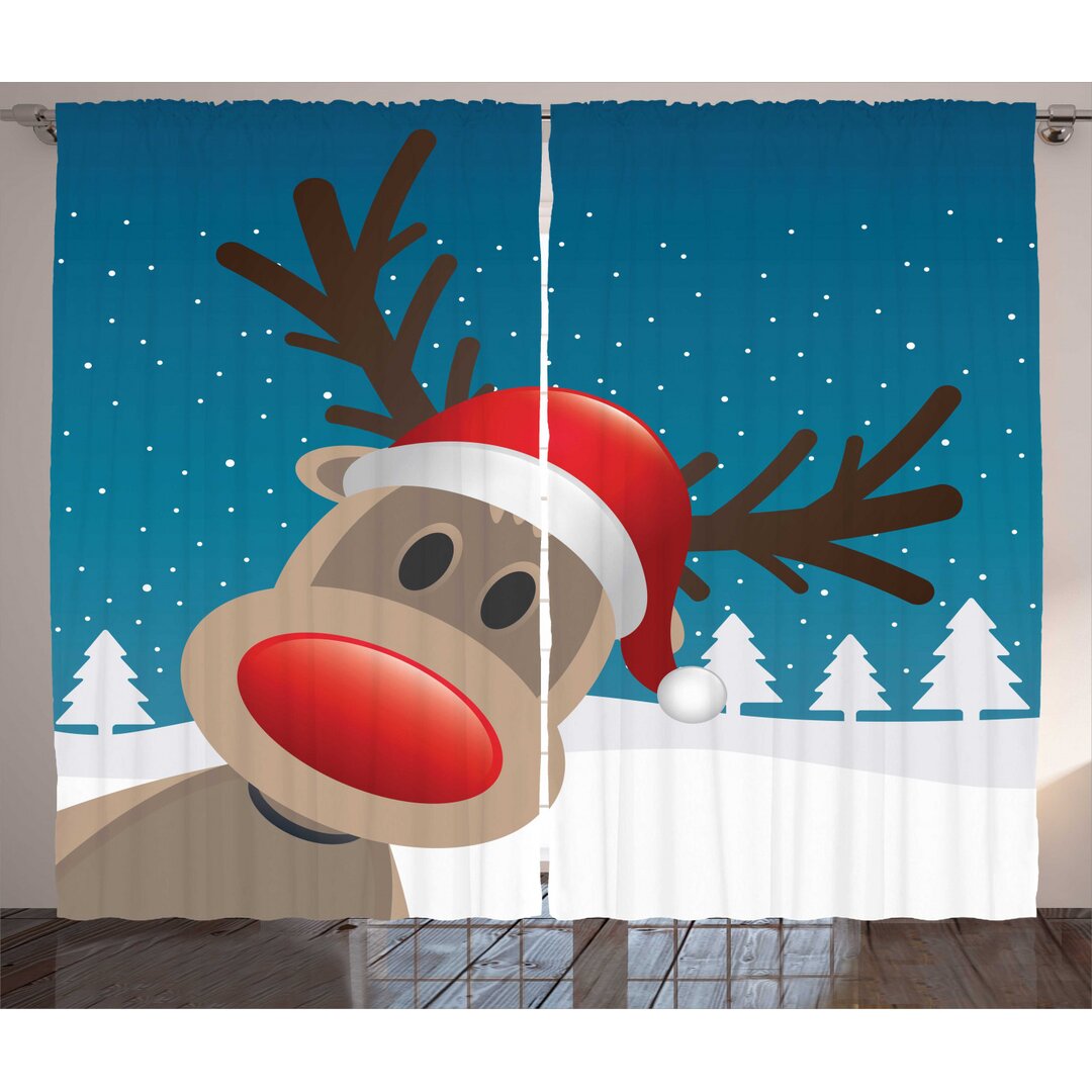 Rustikaler Vorhang, Noel Fun Nursery Cartoon, Weihnachten, Rot Braun