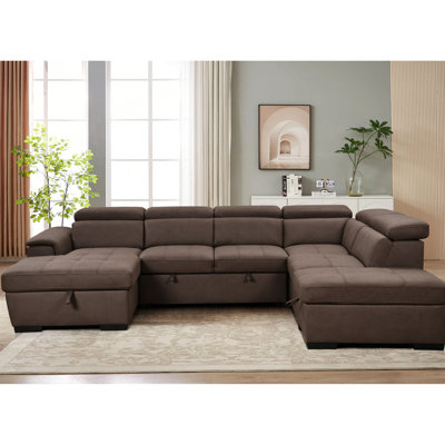 7 Seater U Shaped Sectional Couch With Ottomans, Dark Brown, Reversible Modular, Adjustable , Storage And Hidden Bed, Home Furniture In Contemporary F