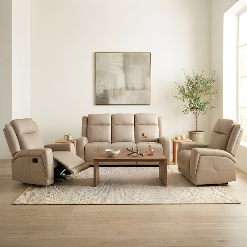 Ensemble de canapé et fauteuil inclinable 3 pièces en cuir taupe