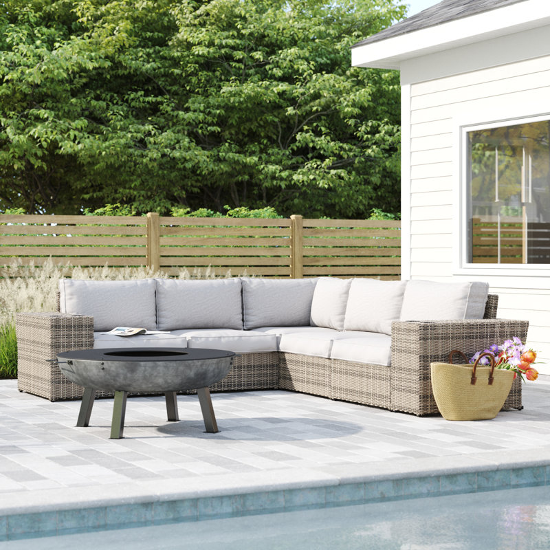 Ayantu Fully Assembled 102'' Wide Outdoor Wicker Reversible Patio Sectional with Cushions, Mixed Grey