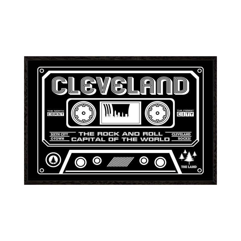 Cleveland Cassette - Dark Background 1 Piece Wall Art on Canvas, 66.04cm H x 101.6cm W x 3.81cm D, Black Framed