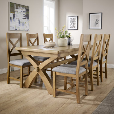 Ciro 2m Extending Dining Table & Solid Oak Set 6  Cross Back Chairs